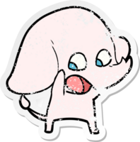 distressed sticker of a cute cartoon elephant png