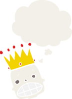 tecknad serie läskigt skalle ansikte med krona med trodde bubbla i retro stil png