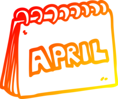 warm gradient line drawing of a cartoon calendar showing month of april png