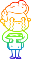 rainbow gradient line drawing of a cartoon man crying png