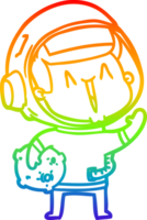 rainbow gradient line drawing of a happy cartoon astronaut with moon rock png