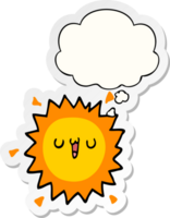 cartoon sun with thought bubble as a printed sticker png