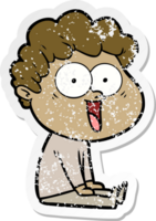 distressed sticker of a cartoon happy man png