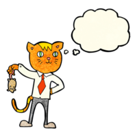 cartoon business cat with dead mouse with thought bubble png