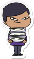 sticker of a cartoon boy with books png