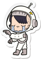 sticker of a cartoon crying astronaut girl png