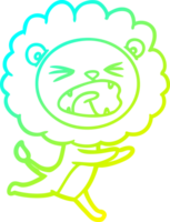 cold gradient line drawing of a cartoon running lion png