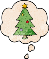 cartoon christmas tree with thought bubble in grunge texture style png