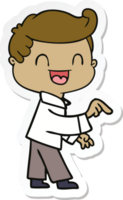 sticker of a cartoon happy man pointing png