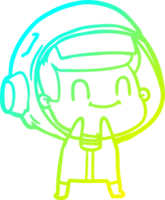 cold gradient line drawing of a happy cartoon astronaut png