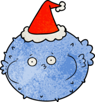 mano disegnato strutturato cartone animato di un' puffer pesce indossare Santa cappello png