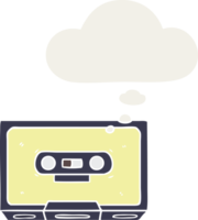 cartoon old cassette tape with thought bubble in retro style png