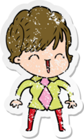 distressed sticker of a cartoon laughing woman png