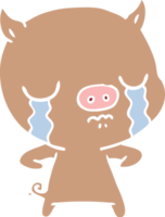 cochon de dessin animé de style couleur plat qui pleure png