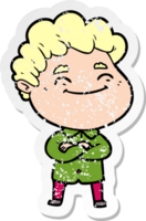 distressed sticker of a cartoon friendly man png