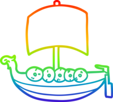 rainbow gradient line drawing of a cartoon viking boat png