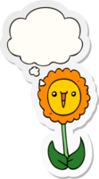 cartoon flower with thought bubble as a printed sticker png