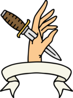 tatouage traditionnel avec bannière d'un poignard à la main png