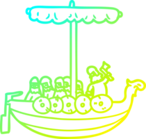 cold gradient line drawing of a cartoon vikings sailing png
