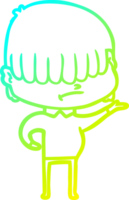 cold gradient line drawing of a cartoon boy with untidy hair png