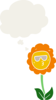 tecknad serie blomma med trodde bubbla i retro stil png