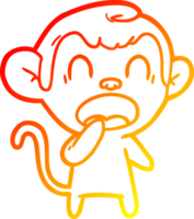 warm gradient line drawing of a yawning cartoon monkey png