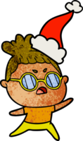 hand drawn textured cartoon of a annoyed woman wearing santa hat png