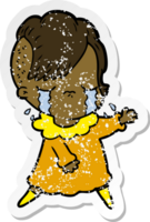 distressed sticker of a cartoon crying girl png