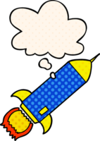 cartoon rocket with thought bubble in comic book style png