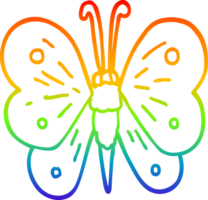 rainbow gradient line drawing of a cartoon butterfly png