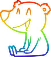 rainbow gradient line drawing of a sitting bear cartoon png