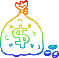 rainbow gradient line drawing of a cartoon bag of money png