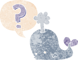 cartoon curious whale with speech bubble in grunge distressed retro textured style png