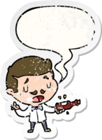 cartoon wine expert explaining with speech bubble distressed distressed old sticker png