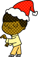 hand drawn comic book style illustration of a grumpy boy wearing santa hat png