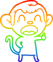 rainbow gradient line drawing of a yawning cartoon monkey png