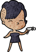 cartoon squinting girl pointing ray gun png