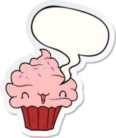 süß Karikatur gefrostet Cupcake mit Rede Blase Aufkleber png