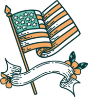 traditioneel tatoeëren met banier van de Amerikaans vlag png