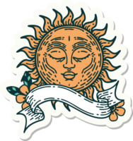 tattoo style sticker with banner of a sun png