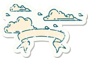 worn old sticker of a tattoo style floating clouds png