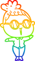 rainbow gradient line drawing of a cartoon woman wearing spectacles png