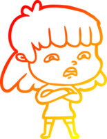 warm gradient line drawing of a cartoon worried woman png