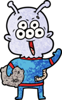 happy cartoon alien with moon rock png