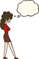 cartoon annoyed woman with thought bubble png