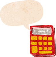cartoon calculator with speech bubble in grunge distressed retro textured style png