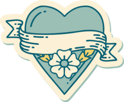 sticker of tattoo in traditional style of a heart flower and banner png