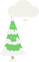 cartoon christmas tree with thought bubble in retro style png