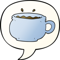 cartoon hot cup of coffee with speech bubble in smooth gradient style png