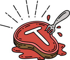 illustration of a traditional tattoo style steak and fork png